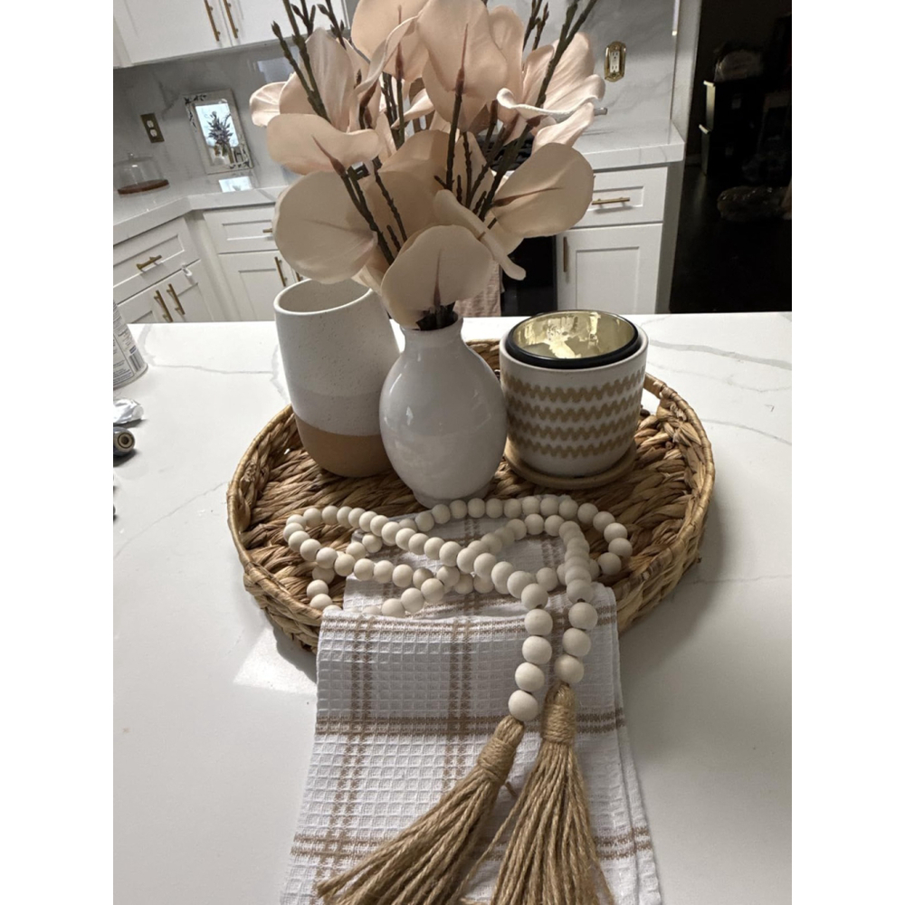 Farmhouse Beads 58in Wood Bead Garland with Tassels Boho Rustic Country Decor